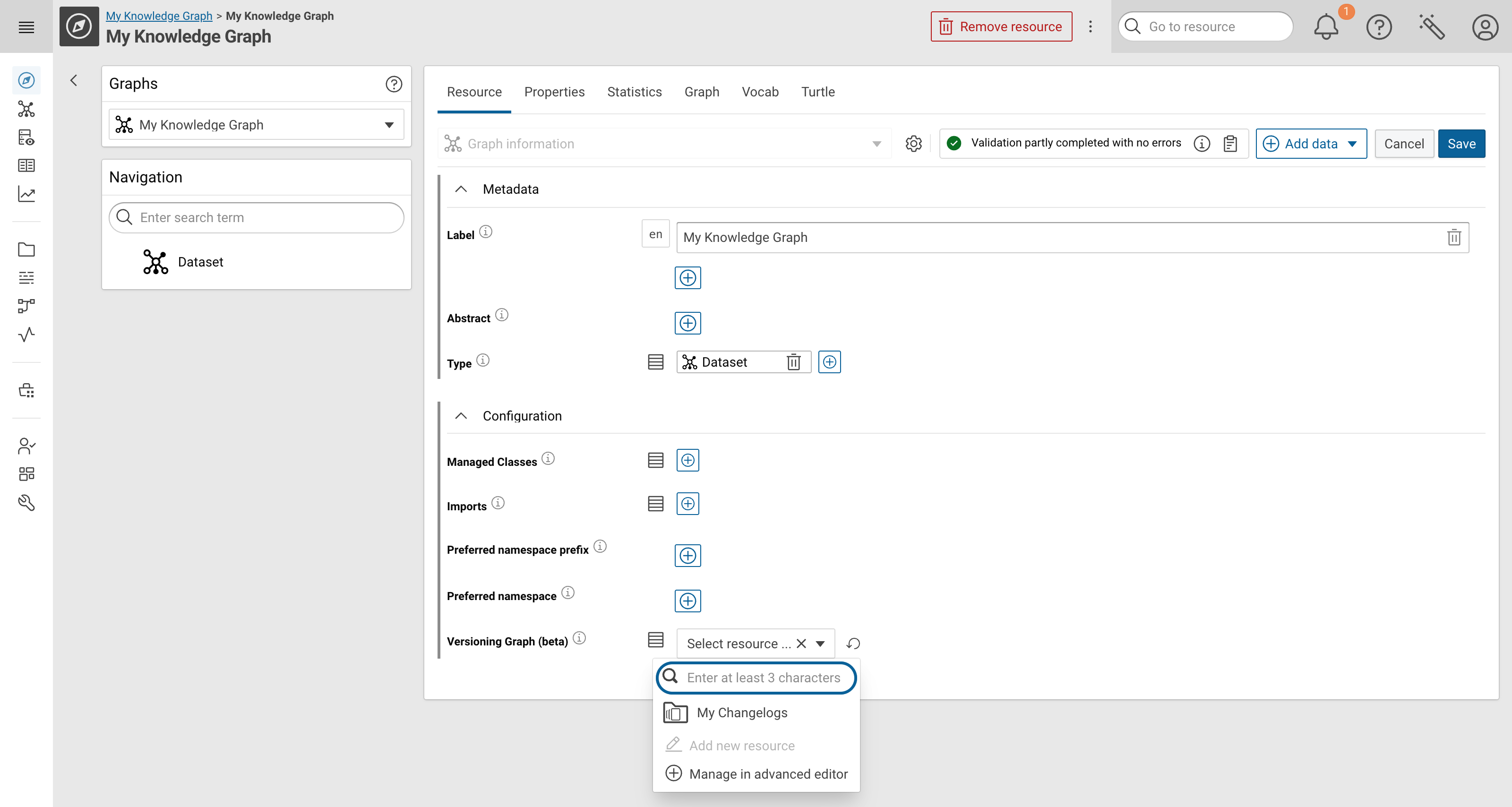 Selecting the Versioning Graph in the Configuration section